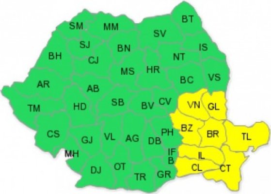 COD GALBEN valabil până duminică - este vizată şi Constanţa!